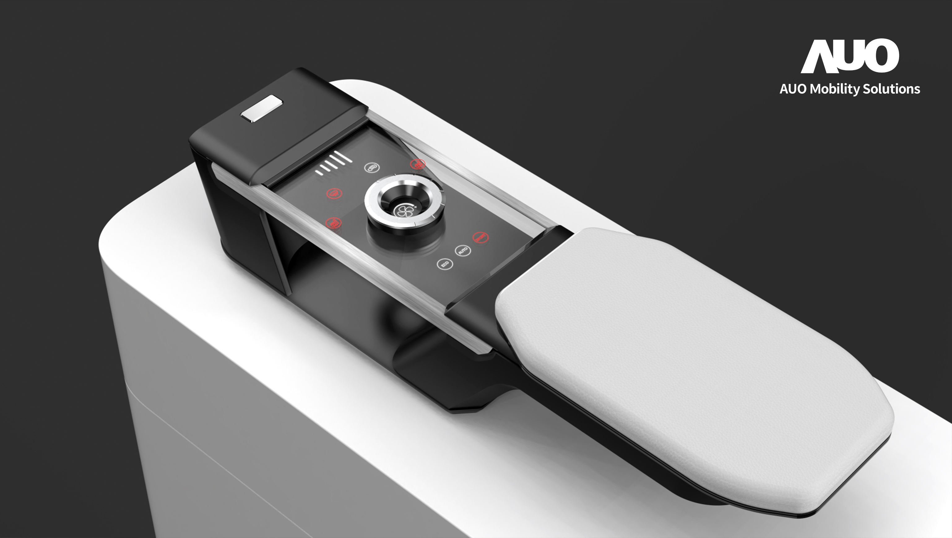 友達智慧移動全新發表INVISY隱形科技系列，CrystalSense Console以最簡約的機構設計，提供直覺控制的主動觸覺回饋與壓力感測，並且動態呈現、僅在需要時顯示，打造未來座艙的極致互動體驗。