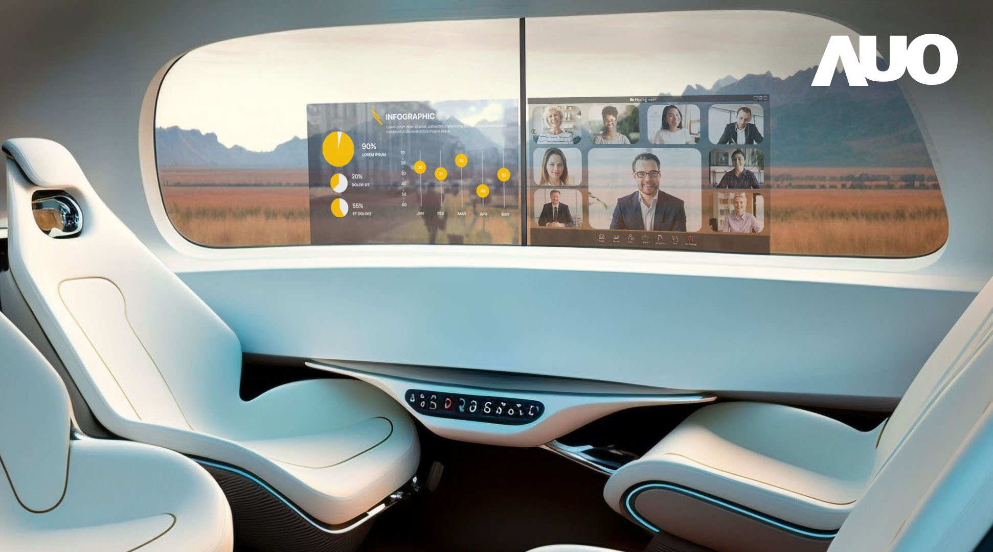 友达“交互式透明智能车窗”将高透明、高亮度、清晰的Micro LED显示器整合到车侧窗中，满足使用者在车内的多元需求，荣获CES“最佳创新奖”殊榮