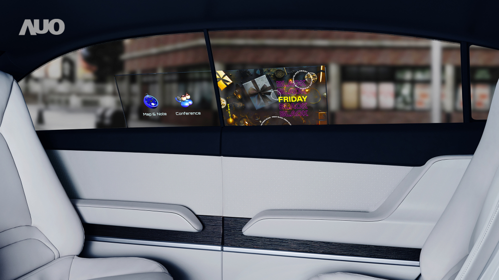 AUO’s "Interactive Transparent Window" incorporates the integration of high-transparency Micro LED displays into the side windows of vehicles, providing touch functionality for entertainment, online video conferencing, and the exhibition of safety warning information
