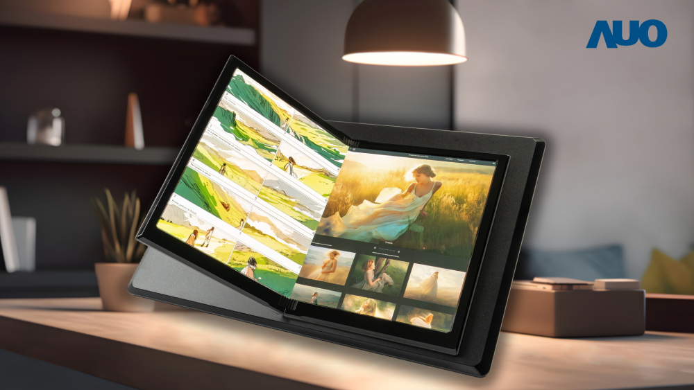 AUO unveiled 17.3-inch foldable Micro LED display features a folding hinge with a minimal radius of just 4mm, integrating the functionality of both a tablet and a display screen. Equipped with a wide color gamut coverage 100% Adobe RGB and 1000 nits of ultra-high brightness, it ensures precise color accuracy and clear visibility outdoors
